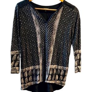 Lucky Brand 3/4 Length Sleeve Vneck Tunic Blouse Size M
